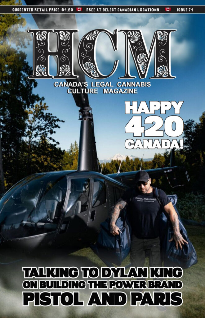 HCM magazine cover with Dylan King photo who is founder of Pistol and Paris Cannabis brand Vancouver